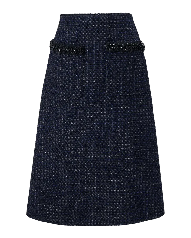 Embellished Pocket Tweed A-Line Midi Skirt