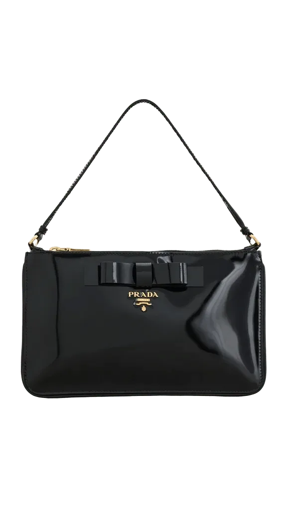 Prada Black Patent Bow Pochette Shoulder Bag