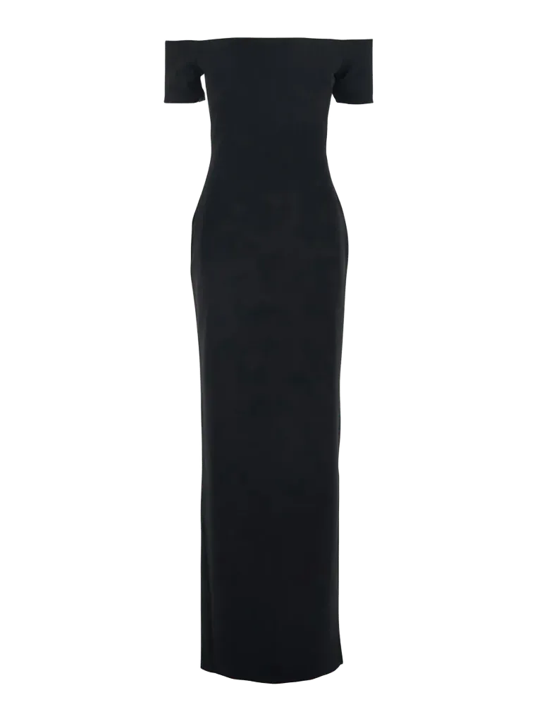 Solace London Off-Shoulder Technical Fabric Dress — Black