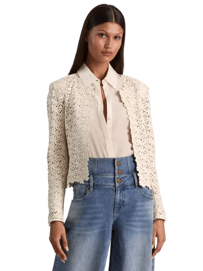 KIDMAN LASER-CUT LEATHER JACKET - OFF WHITE