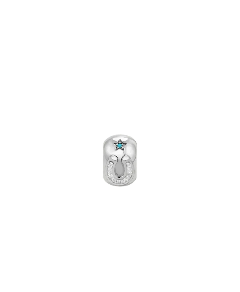 Baguette + Turquoise Horseshoe Lucky Big Bead in Sterling Silver
