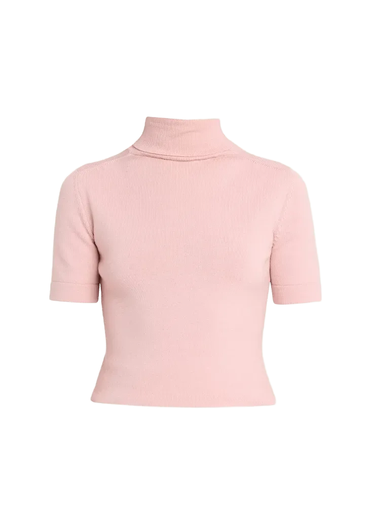 Oscar de la Renta Turtleneck Short-Sleeve Wool Sweater