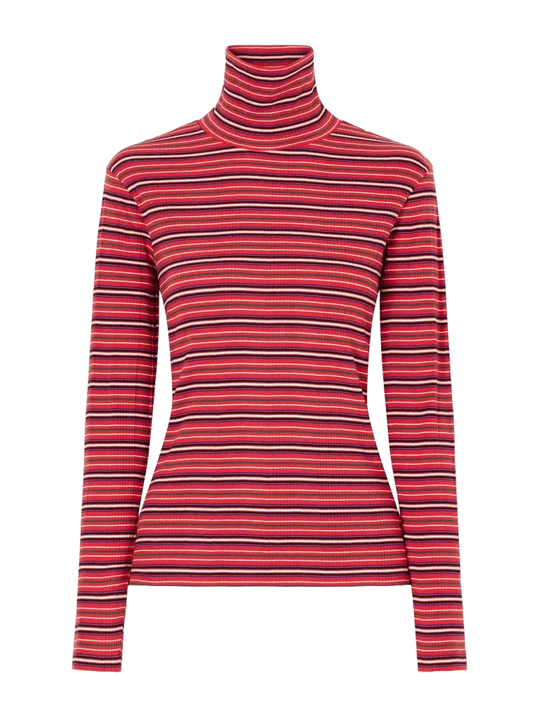 Striped ribbed cotton-blend turtleneck sweater