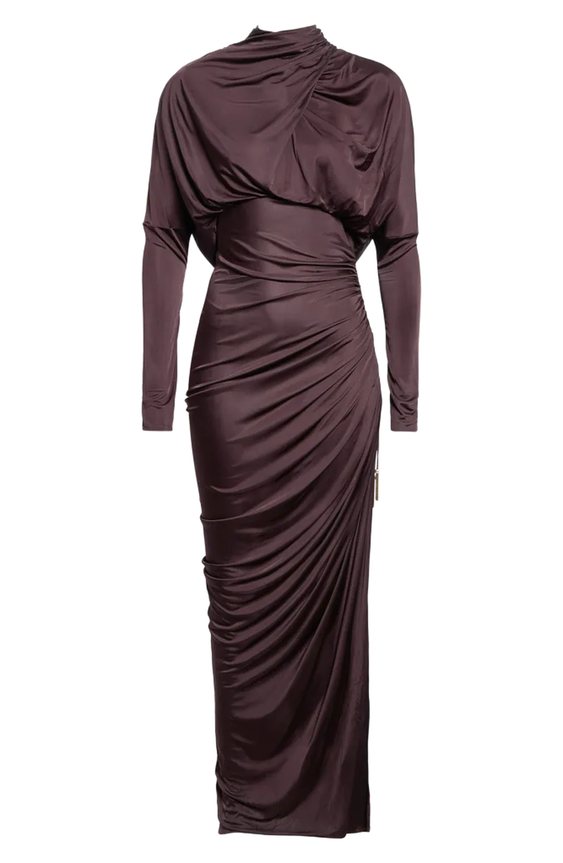 Open Back Ruched Viscose Jersey Gown