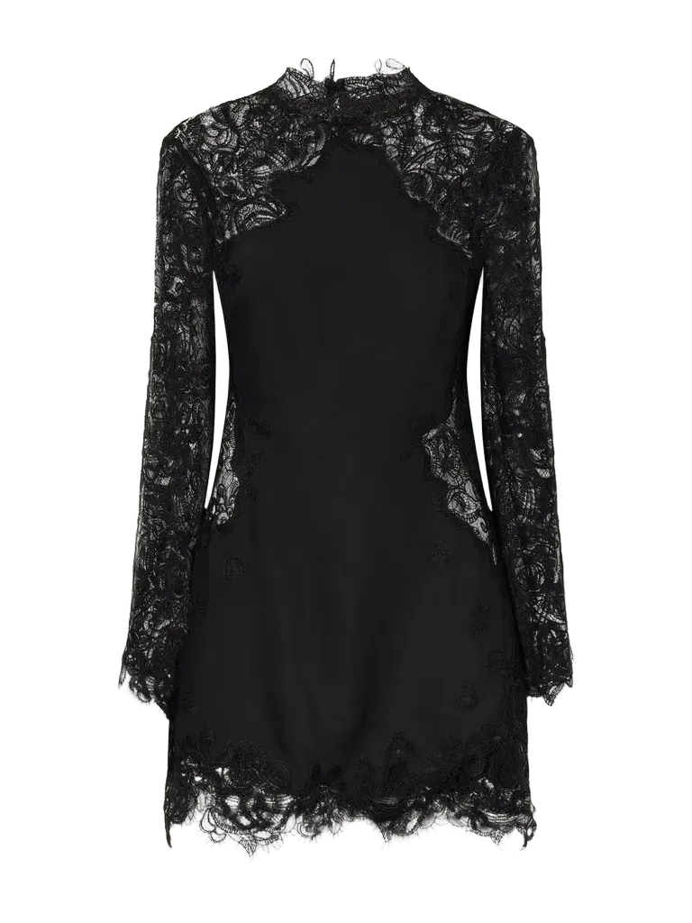 Kaelis open-back crepe-trimmed lace mini dress