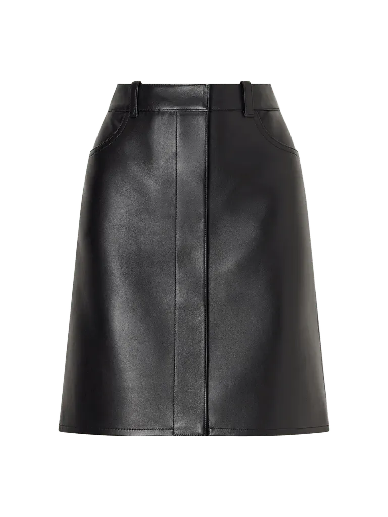 Leather knee-length skirt