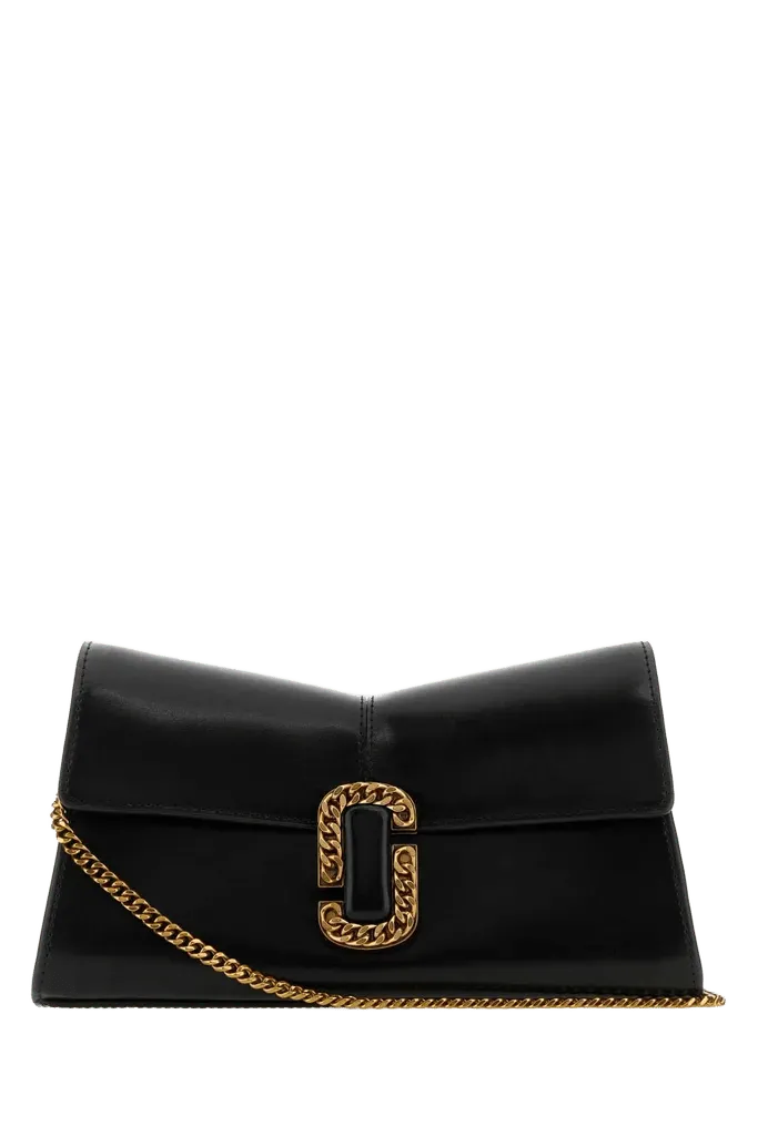 Marc Jacobs Leather with Antiqued Gold Hardware Clutch — Black