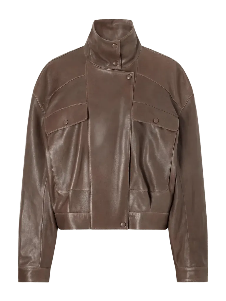 Quincy cropped paneled leather bomber jacket