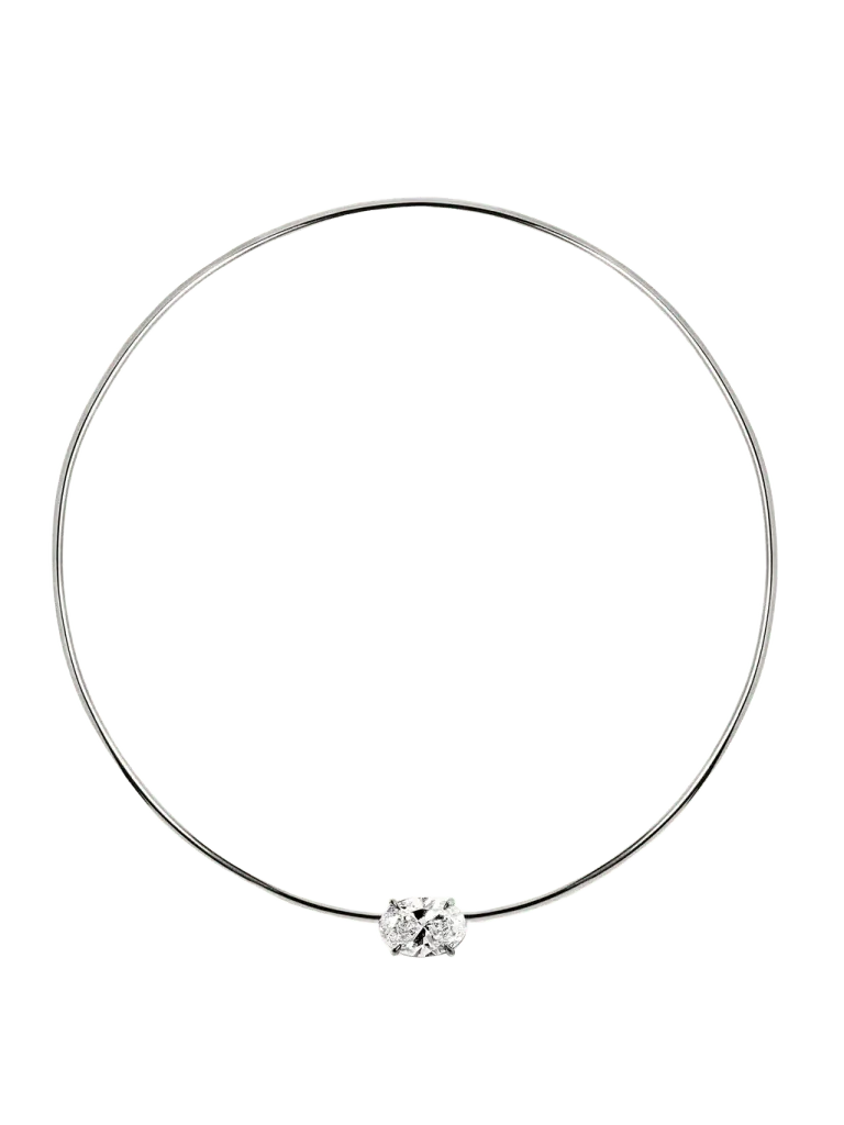 14K ROWE OVAL-CUT COLLAR IN 4 CTS LAB DIAMOND, 14K WHITE GOLD