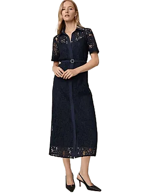 Belted Lace Midi Shirtdress
