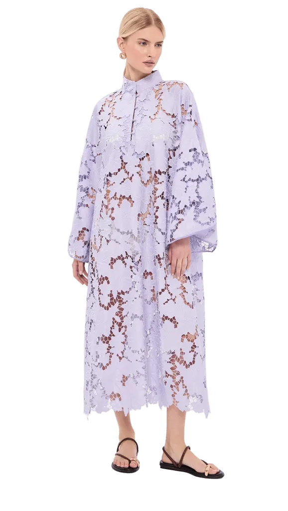 Violet Floral Flat Lace Maxi Caftan