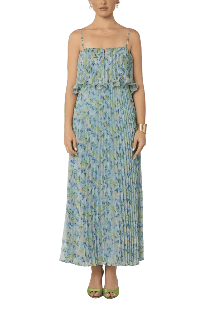 Makennah Floral Plissé Maxi Dress