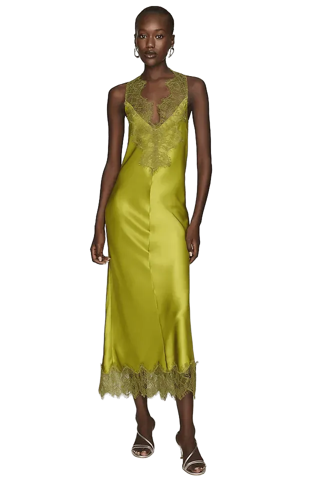 SIMONMILLER Bea Satin Lace Midi Dress
