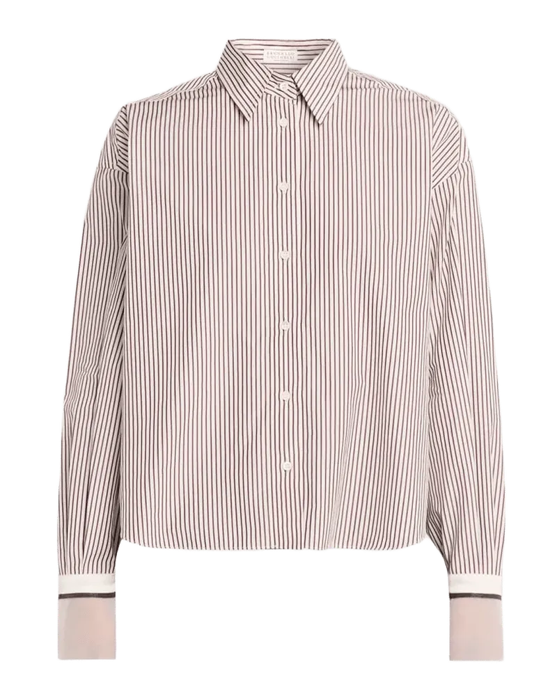 Striped Cotton Poplin Boxy Button-Down Shirt With Monili Trim
