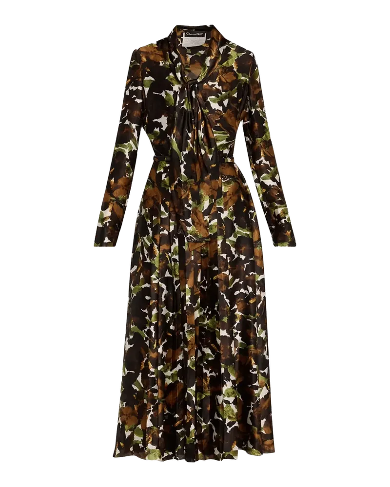 Watercolor Iris Silk Long-Sleeve Midi Shirtdress