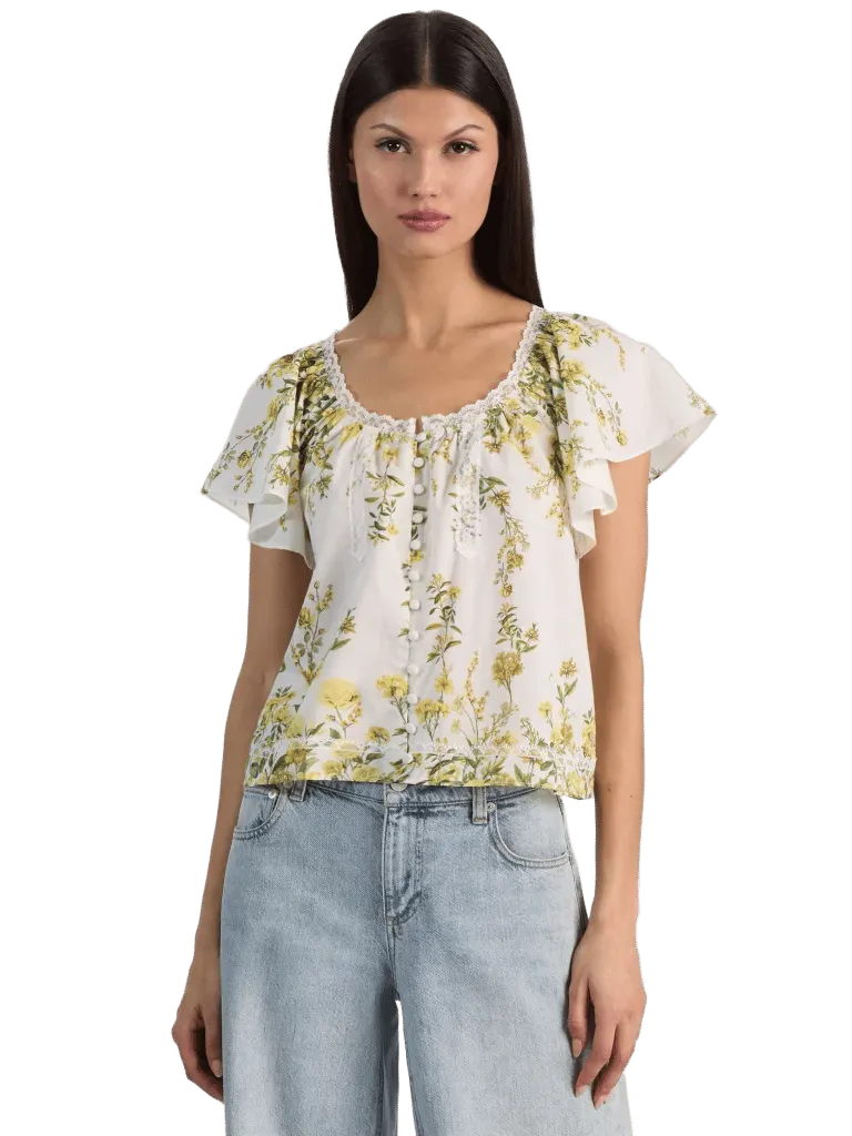 ODETTE FLUTTER SLEEVE TOP - FRESH AIR BUTTER