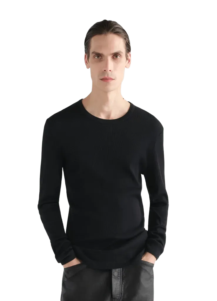 LONG SLEEVE RIBBED TEE IN LARGE RIB JERSEY