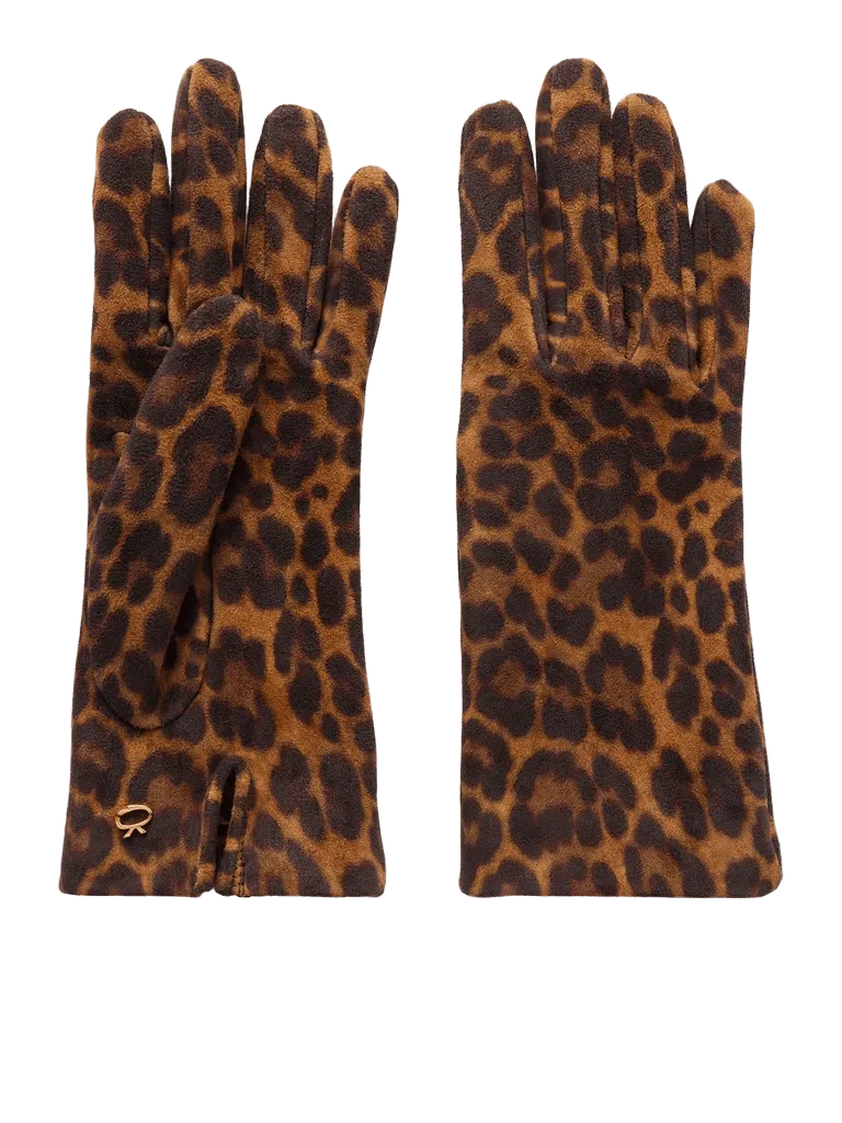 Logo-embellished leopard-print suede gloves