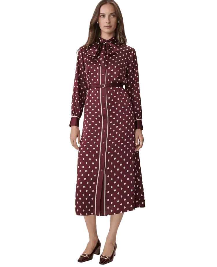 Polka Dot Tie Neck Midi Shirtdress