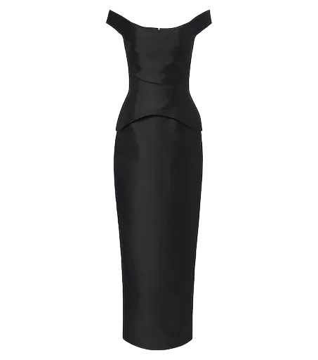 Pieta off-shoulder peplum satin gown