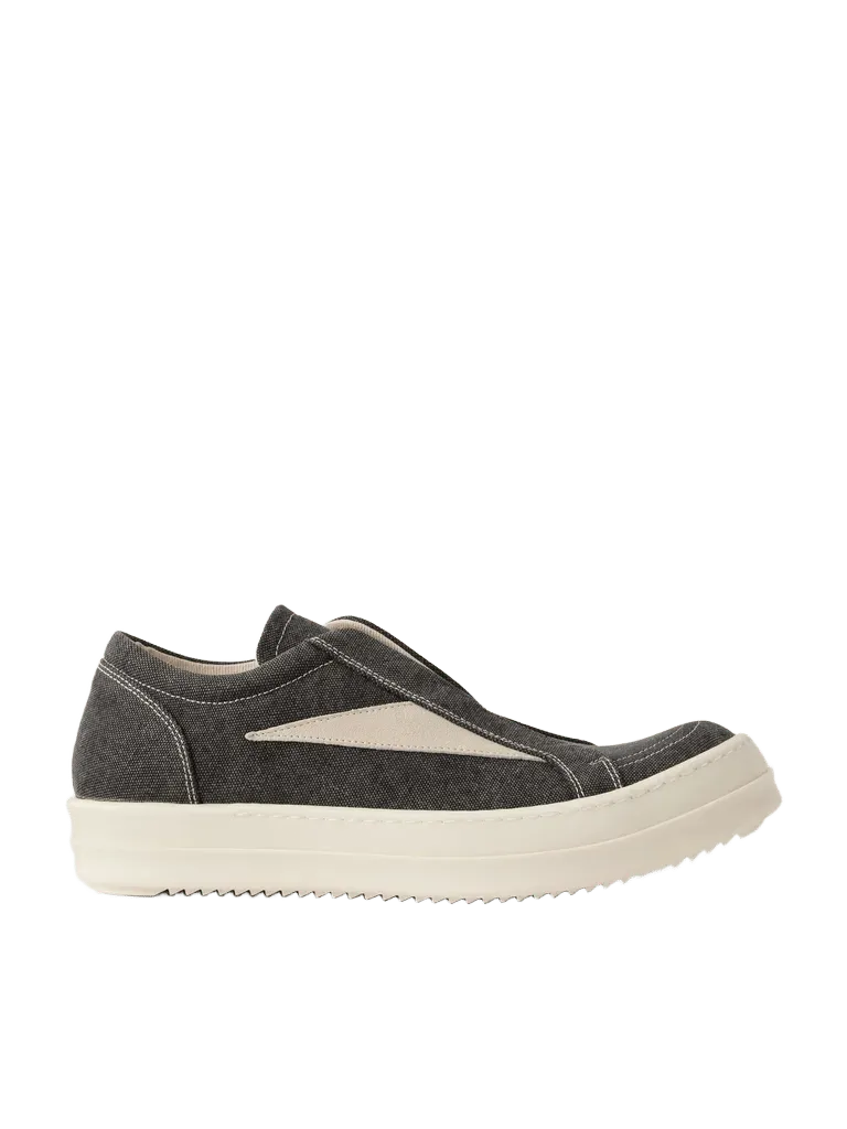 DRKSHDW Laceless Vintage suede-trimmed canvas sneakers