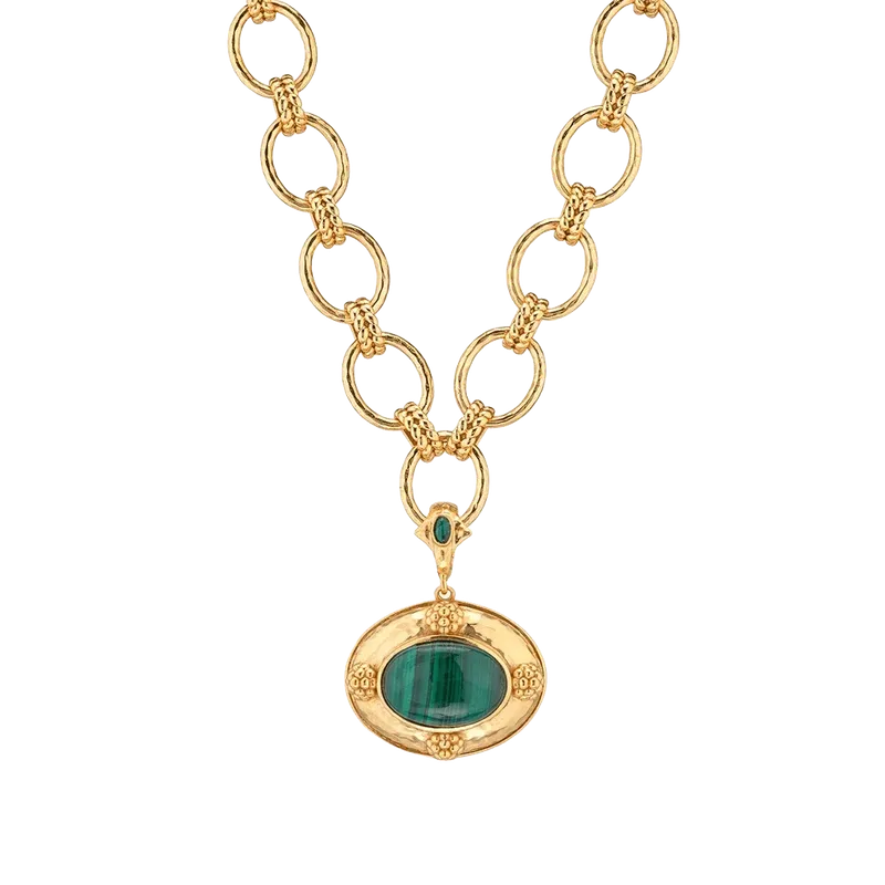 Cleopatra Removeable Pendant Necklace, 16"+ " in Malachite