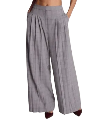 Women's Boyfriend High Rise Triple Pleat Wide Leg Plaid Pants