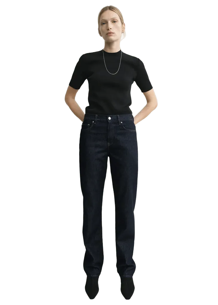 Low straight denim rinsed blue