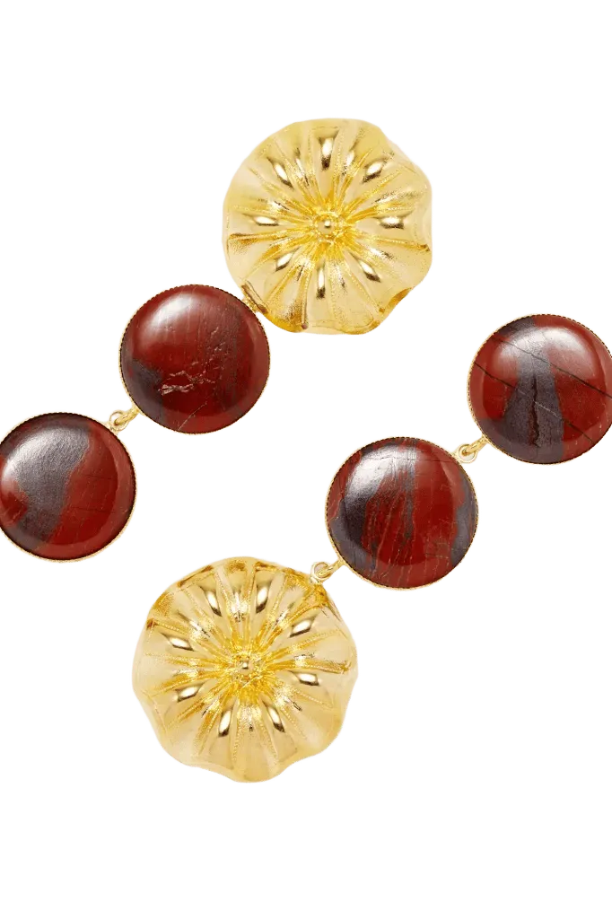 Daisy double stone drop earrings - Gold & Red