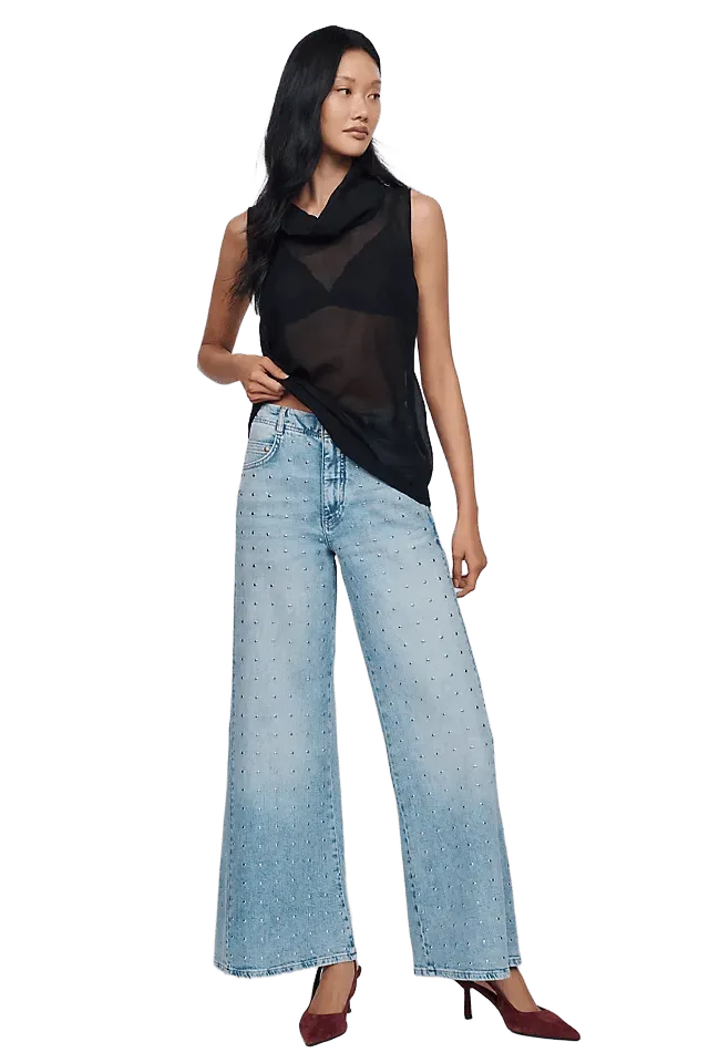 Pilcro Adi High Rise Wide Leg Studded Jeans