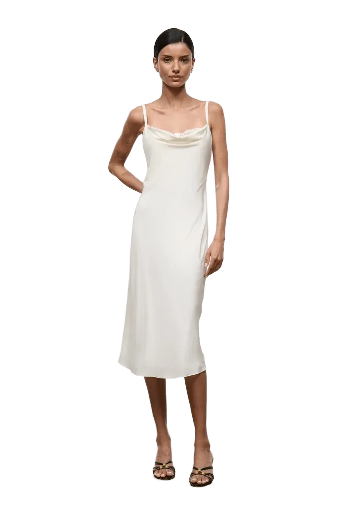EVANGELINE SILK MIDI DRESS | IVORY