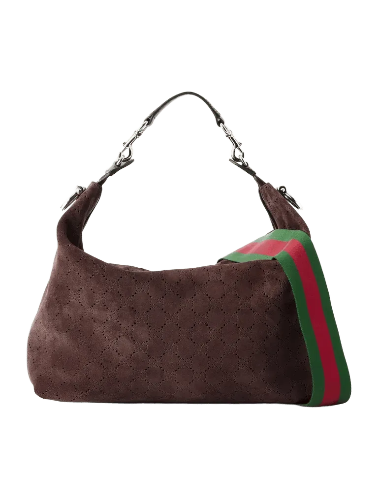 Brera web-trimmed perforated suede shoulder bag - brown - One Size