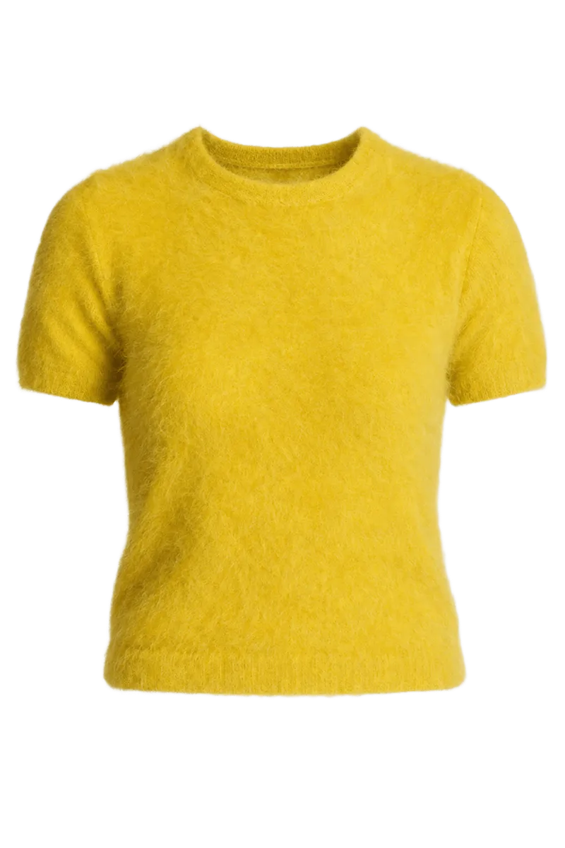 Brushed Cashmere Short-Sleeve Sweater