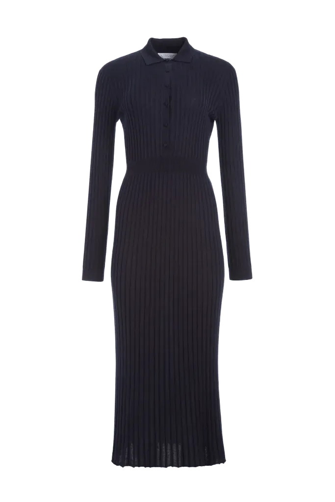 Ardor Knit Maxi Dress in Dark Navy Cashmere Silk