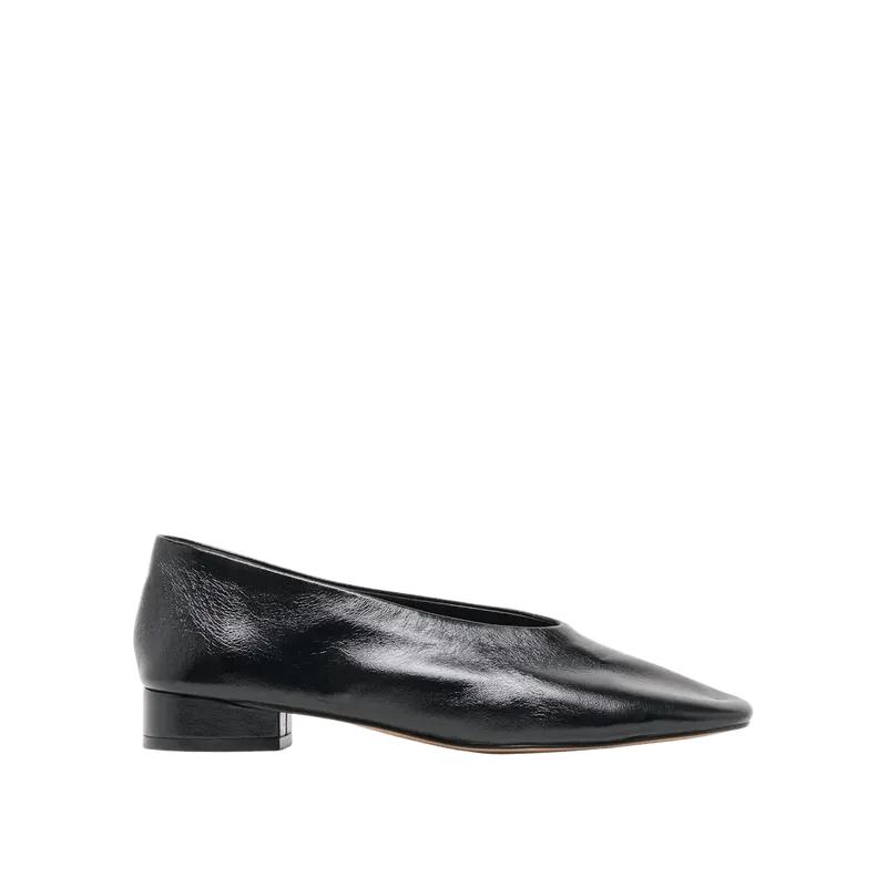 ANDEY Black Leather Block-Heel Ballet Flats