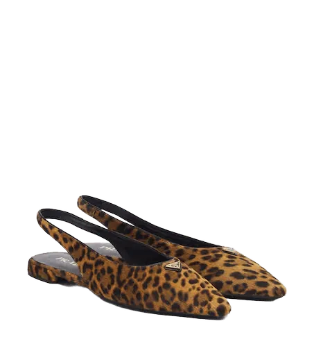 Leopard-print calf hair slingback flats