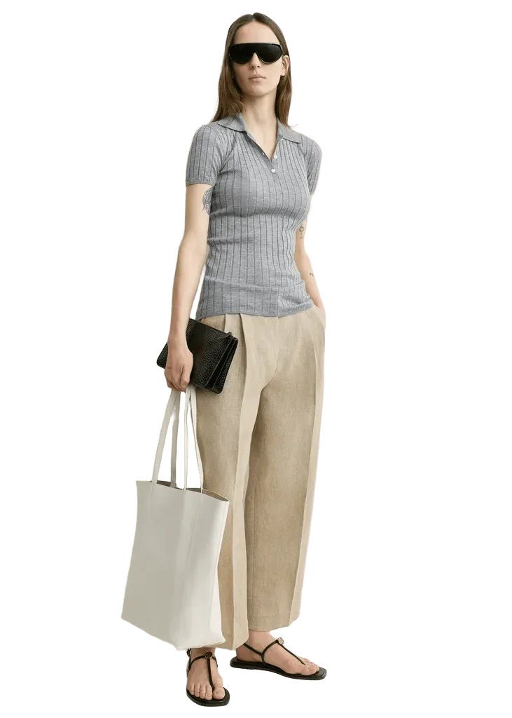 Ribbed cashmere silk polo grey melange