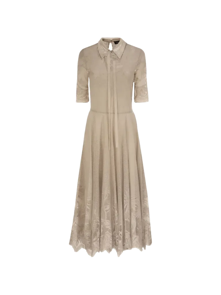 Fabiana Filippi lace-overlay pussy-bow midi dress