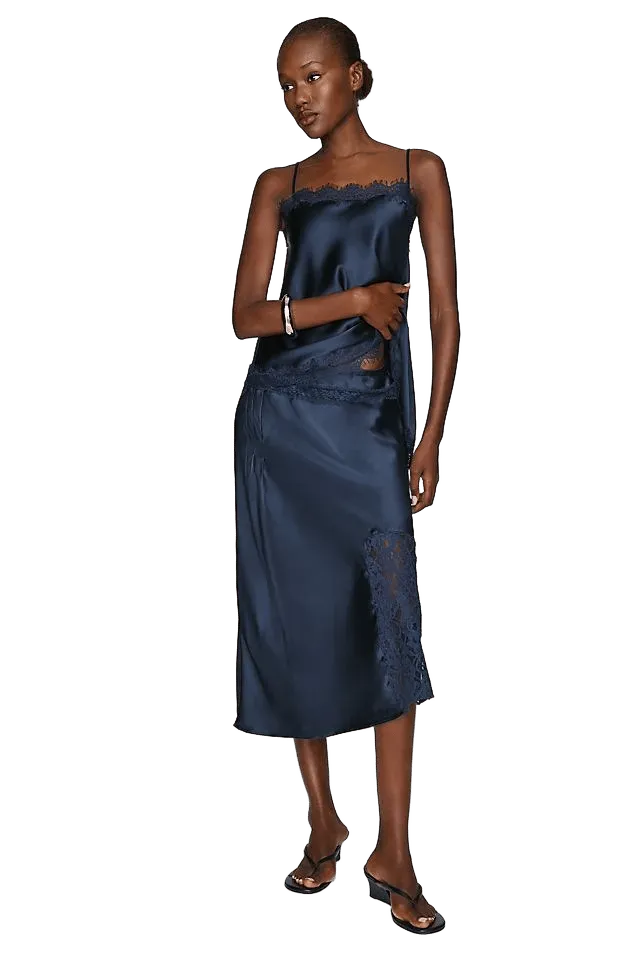 Damson Madder Elea Satin and Lace Midi Skirt