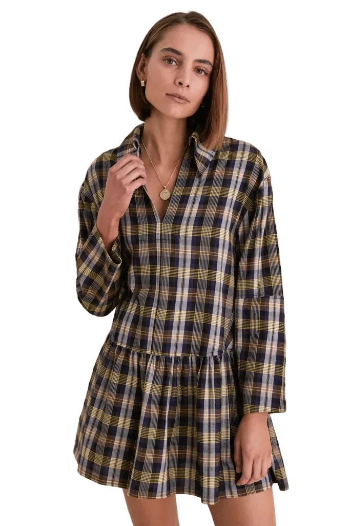 Basket Weave Plaid Romana Mini Dress