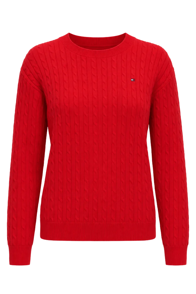Women's Fine Gauge Cable-Knit Crewneck Sweater