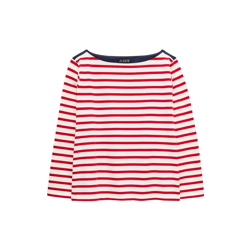 Boatneck T-shirt in striped heavyweight cotton