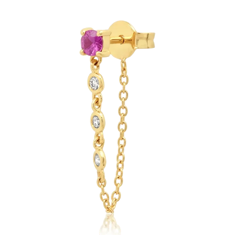 Single Ruby Stud with Diamond Chain