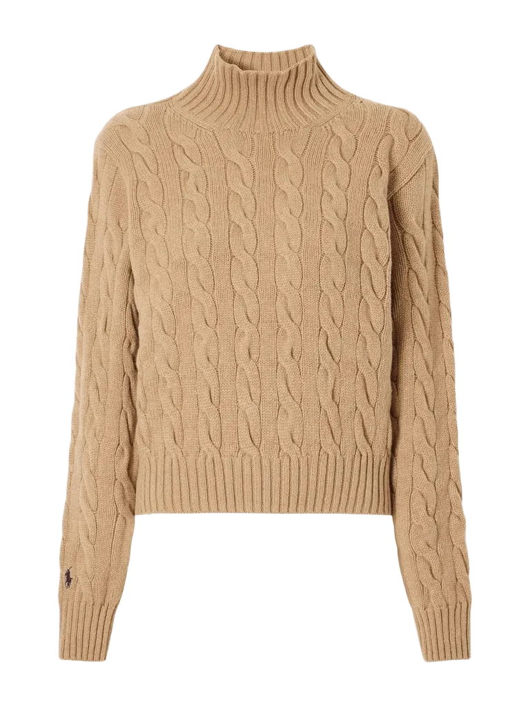 Cable-knit wool and cashmere-blend turtleneck sweater
