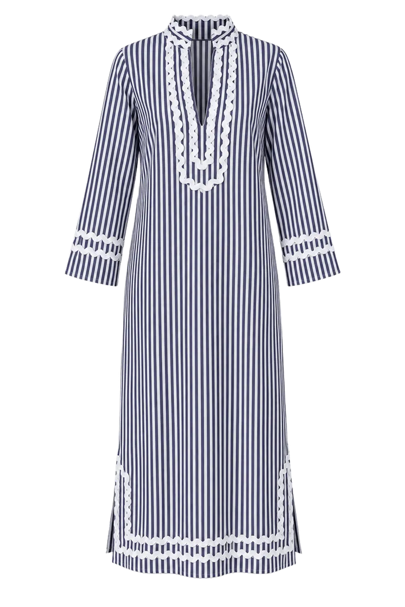 Navy & White Stripe Classic Caftan with Ric-Rac