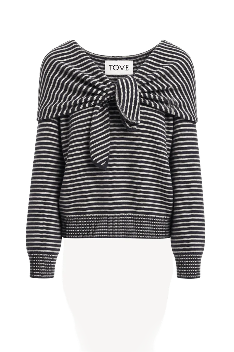Malia Cashmere Top Midnight/Crème Stripe
