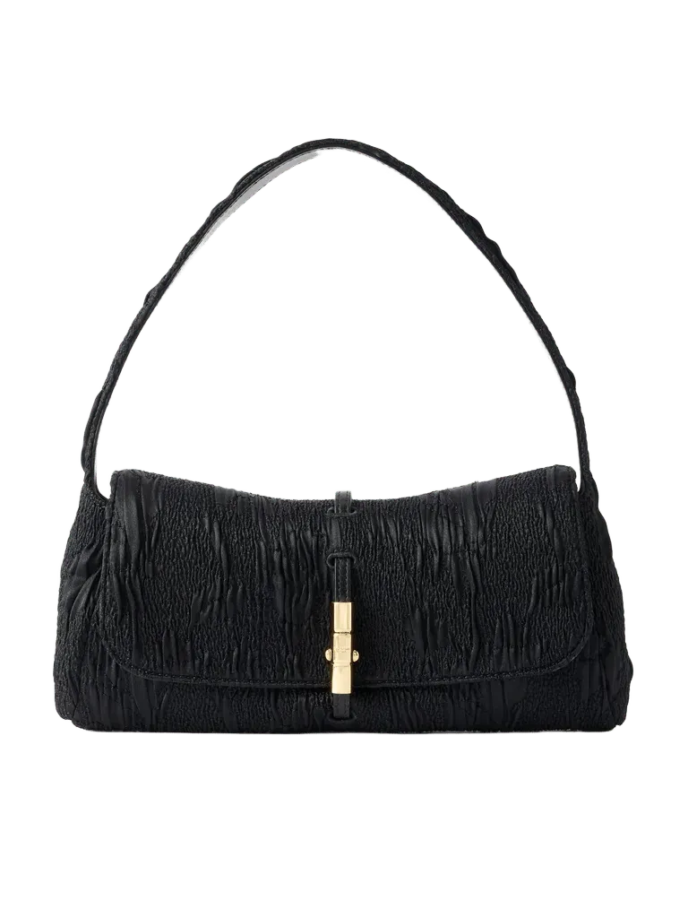 Metropolis leather-trimmed jacquard shoulder bag - black - One Size