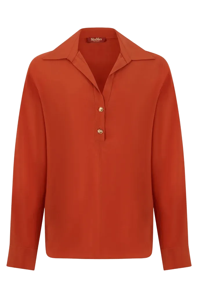 Max Mara Studio Long-Sleeved Silk Shirt — Red