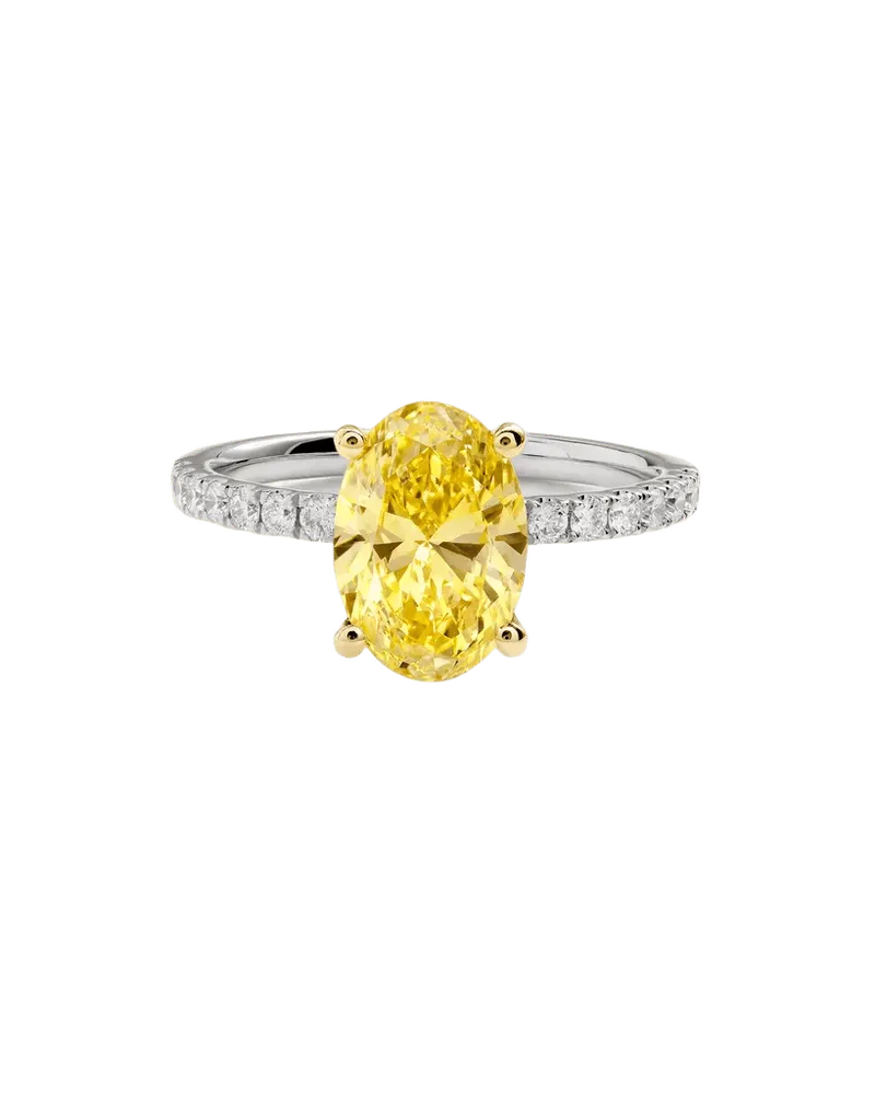 14K Gold Yellow Lab Grown Diamond Oval Pave Engagement Ring - 2ct