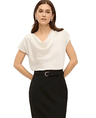 Short Sleeve Cowl Neck Top in Satin